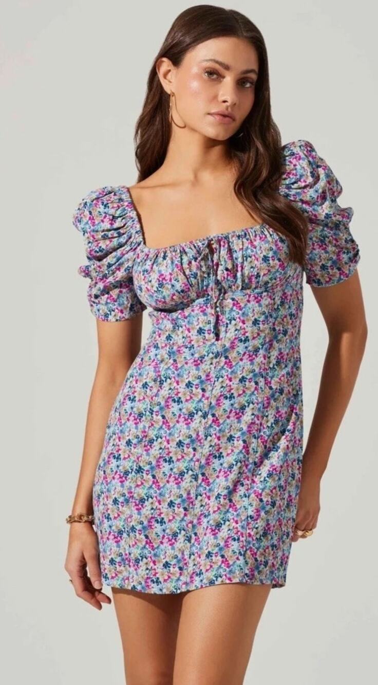 ASTR The Label Floral Puff‑Sleeve Mini Dress – Size M